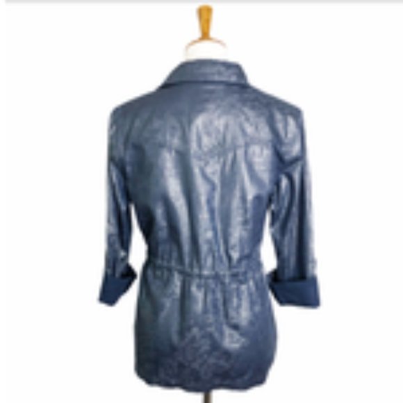 CHICO's Anorak Utility Metallic Blue Chambray Jacket Women's Size 1 (8/1… - Picture 3 of 16